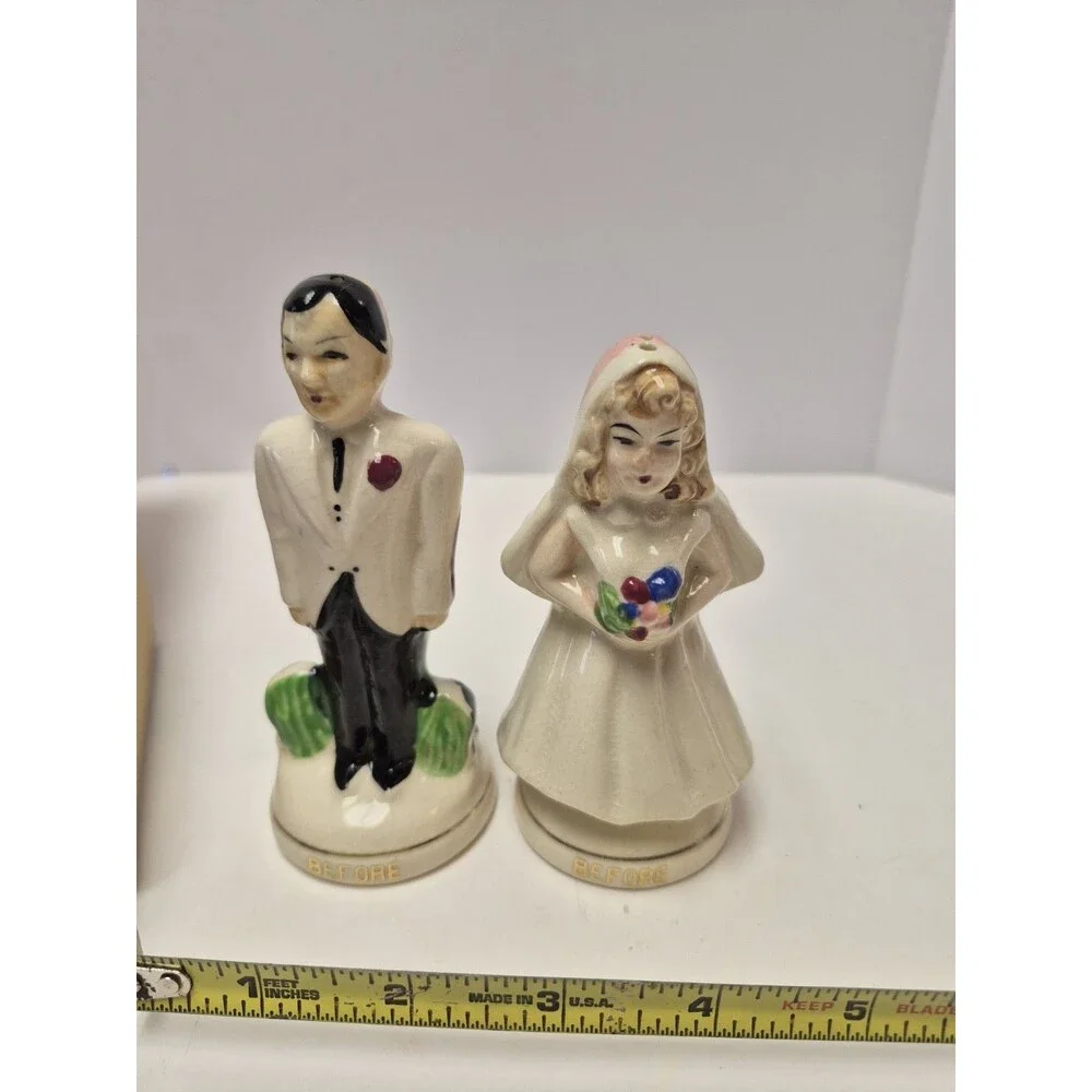 Vintage Bride Groom Before After Time Merches On Salt And Pepper Shakers